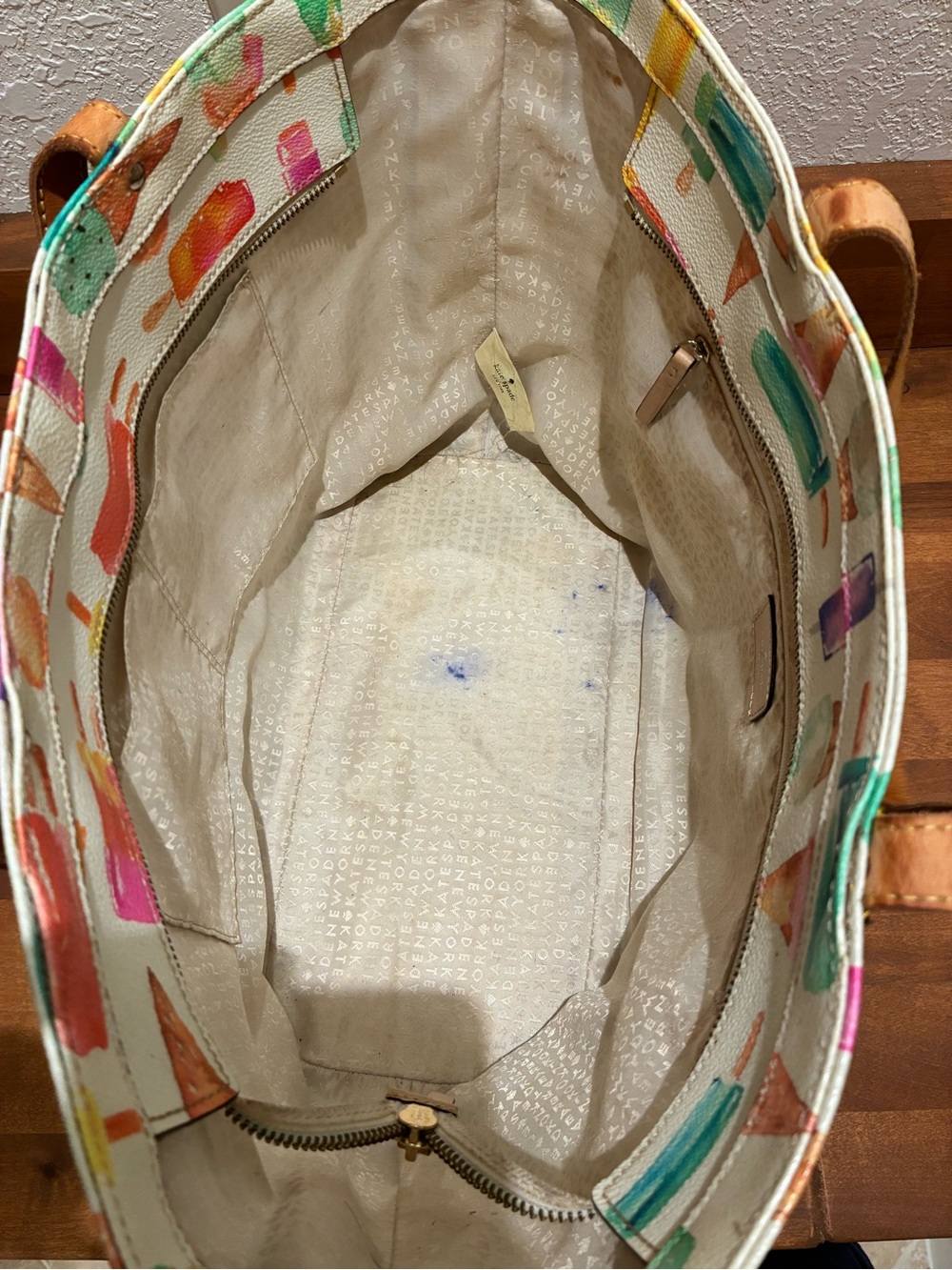 kate spade Multicolor Ice Cream & Popsicle Print Tote with Tan Handles - Picture 4 of 8
